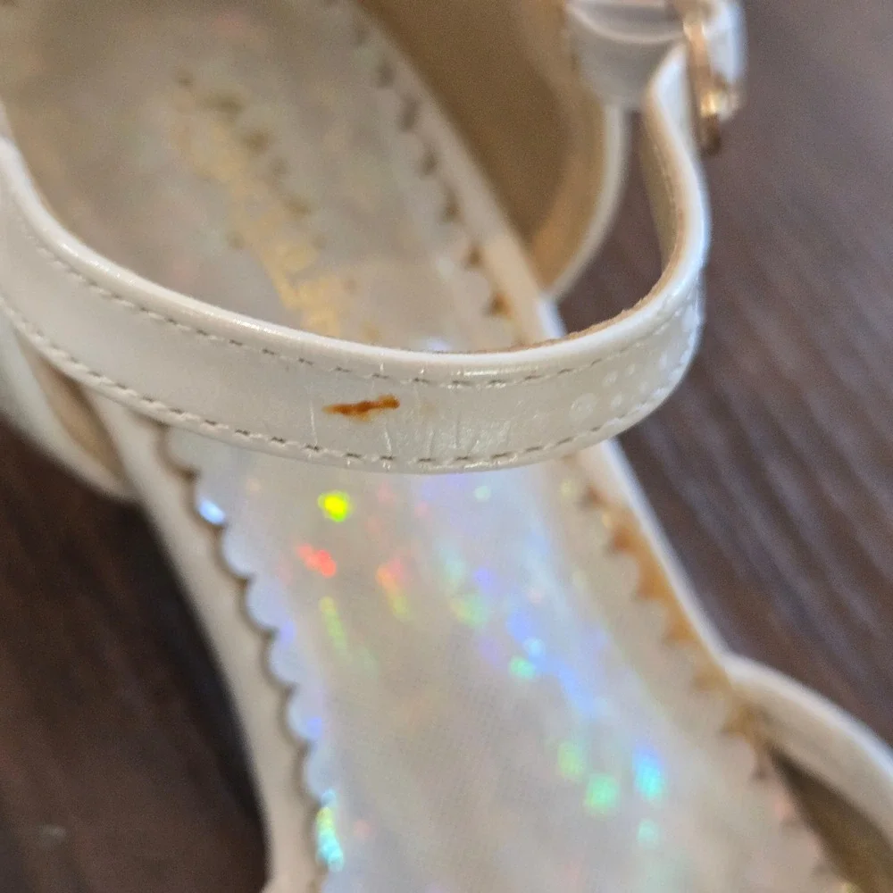 Motasha Girls White Glitter Dress Shoes Low Heel Bow Pearl Rhinestone Size 1
